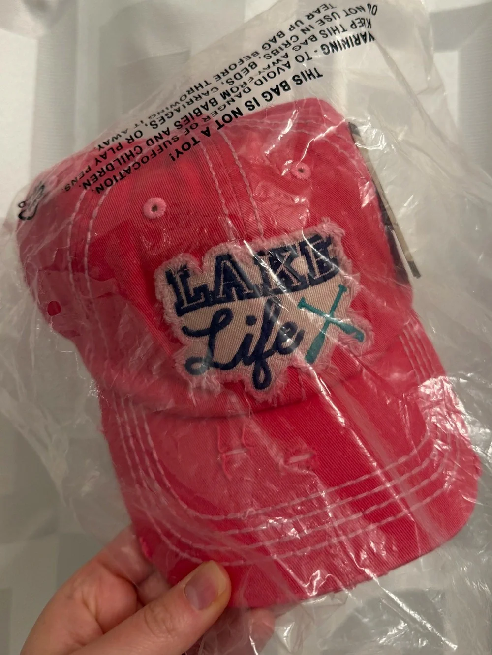 NWT Lake Life girls peach distressed hat